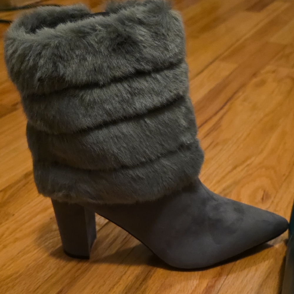 Lauren Lorraine Charcoal Faux Fur Heeled Boots